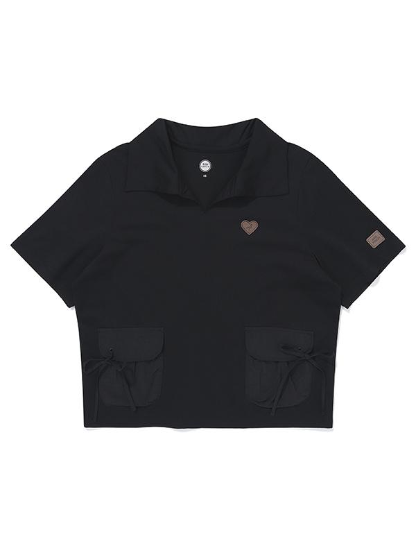 BBC EARTH W String Woven Pocket Collar T-Shirt_Black
