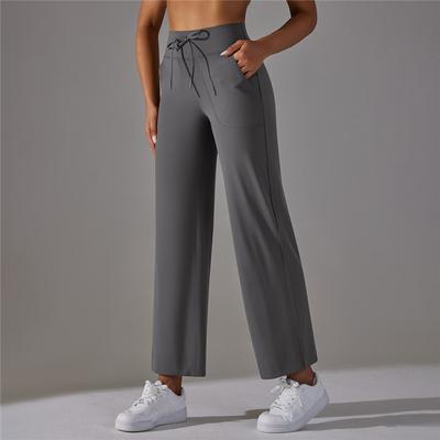 Hose mit weitem Bein und Kordelzug für Damen, lockere Sporthose, hohe Taille, Fitness-Yogahose mit Taschen