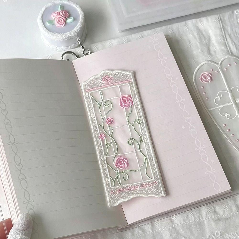 Embroidered Detail Rose Embroidered Bookmark Organza Reading Marker Reading Marking Tool