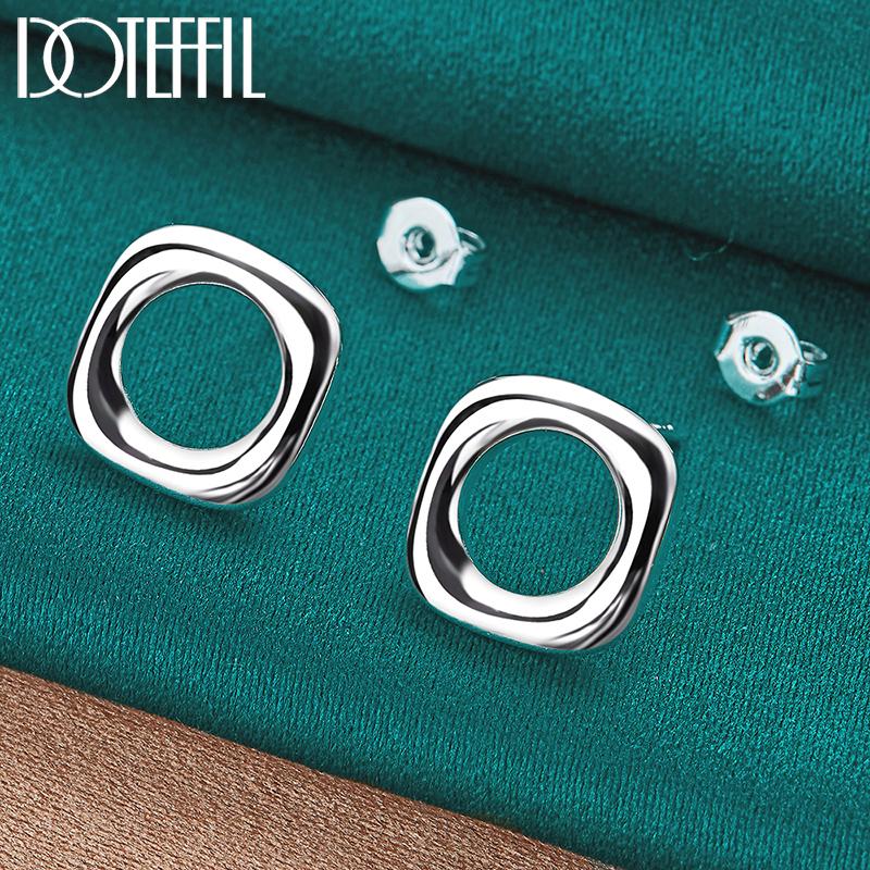 925 Sterling Silver Square Round Earrings Wedding Charm Jewelry