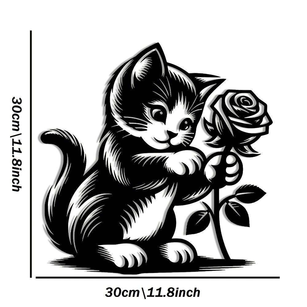 

Black Metal Cat Wall Art, 2D Abstract Kitten Sculpture, Farmhouse Living Room Decor, Bedroom Office Metal Decor, Housewarming Gift 12in