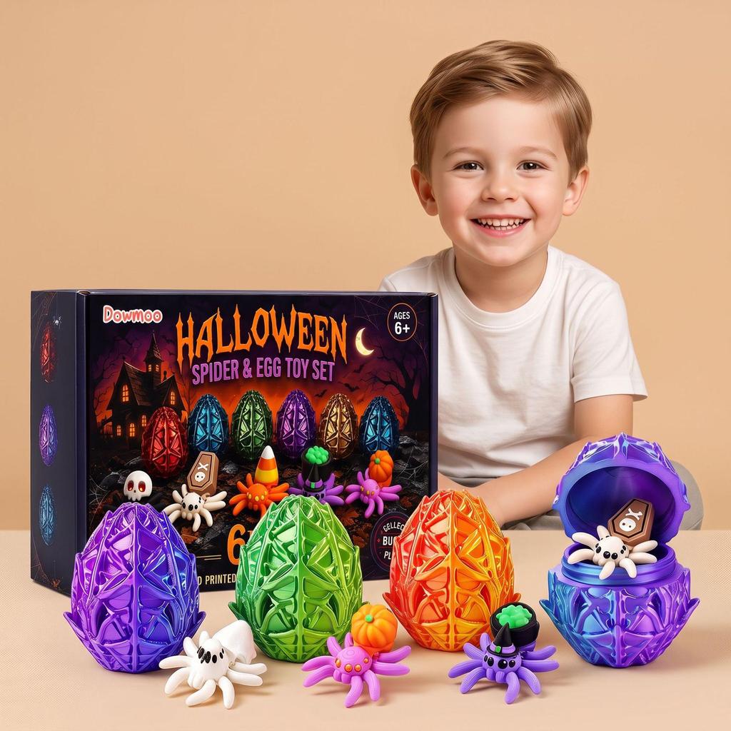 DOWMOO Halloween 3D Surprise Spider Eggs Toy Set