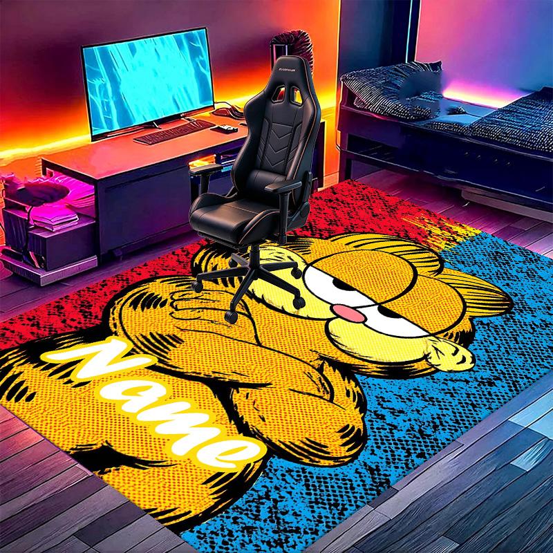 Custom Name Personalized Garfield Print Carpet, Versatile Home Decor Rug, for Playroom, Apartment, Balcony, Entryway, Hallway Gift