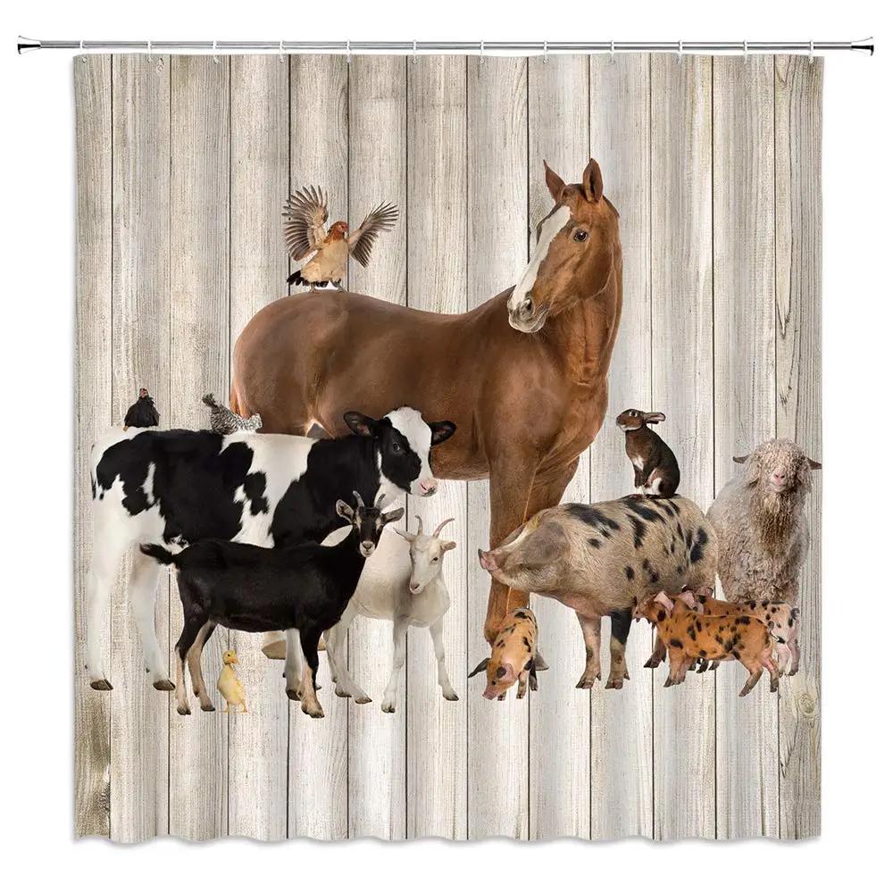 Horse Shower Curtain Western Masculine Horses Run In Farm Field Animal Farmhouse Bath Curtain Waterproof Polyester Fabric Decor