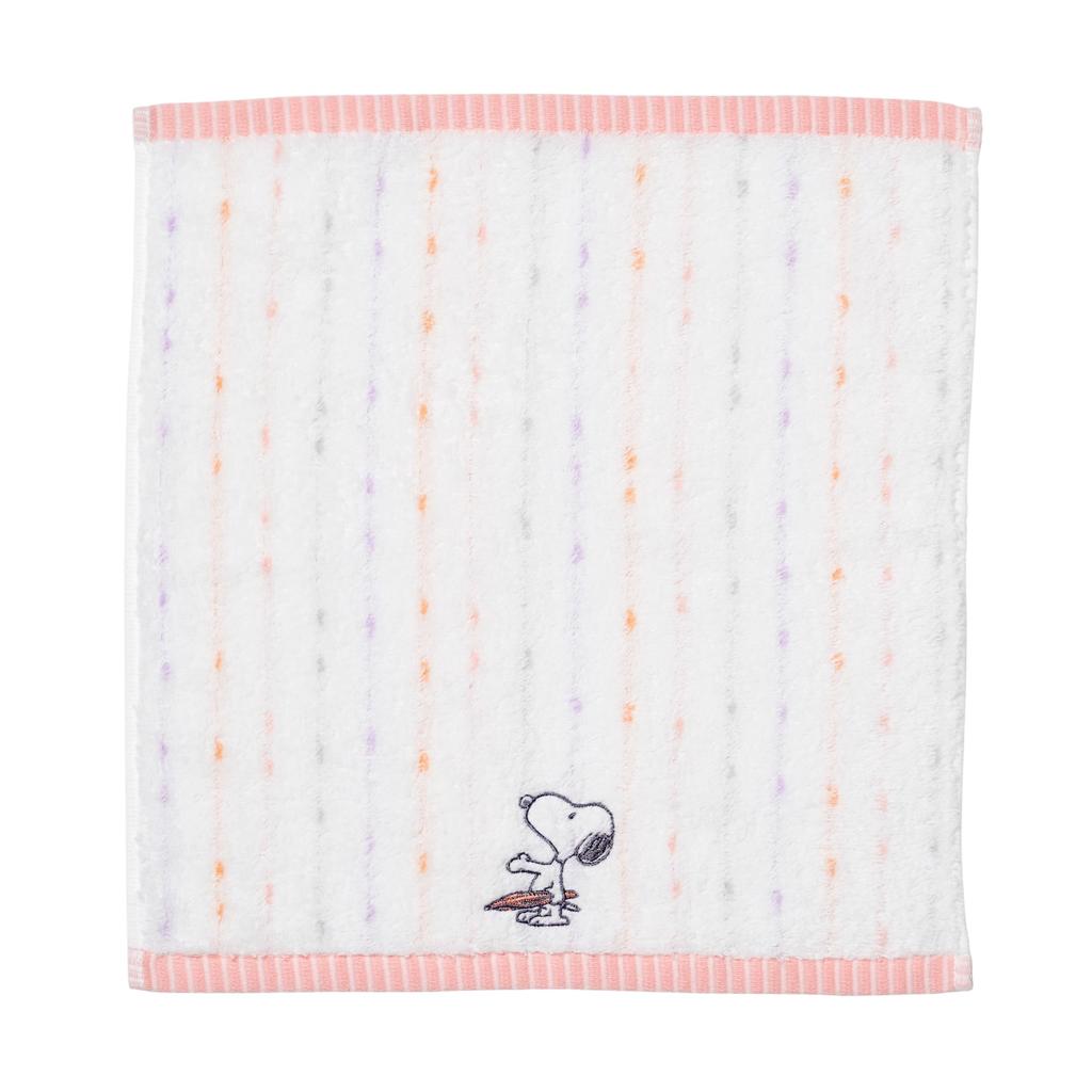 Nishikawa Snoopy Wash Towel 34x35cm Washable Cotton Unspun Yarn Soft and Fluffy Imabari Name Embroidery Pink XT36100604 PN6601TW Rain 100%