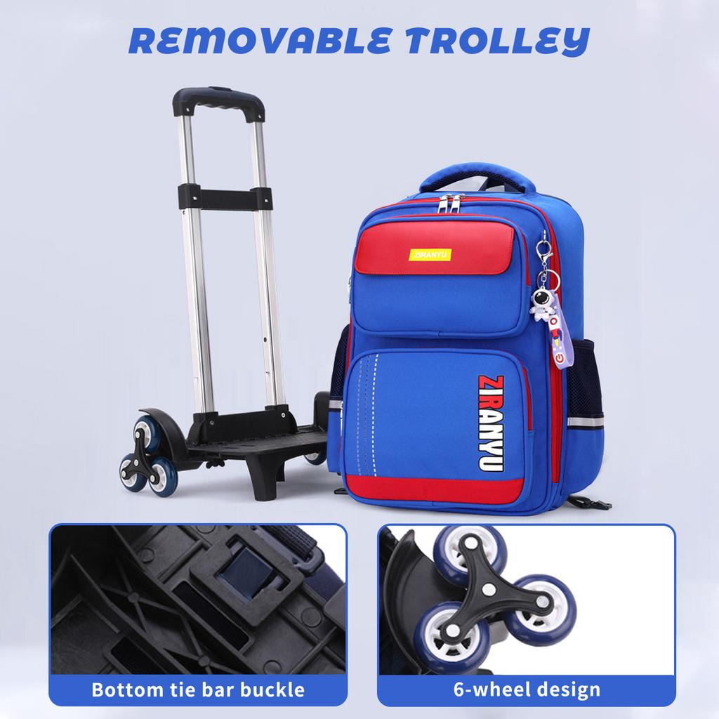 School Bag With Wheels Rolling Backpack for Kids Wheeled School Bag 6 Wheels Trolley Bookbag Carry On Luggage with Lunch Bag