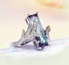 Huitan Luxury Rectangular Cubic Zirconia Rings for Women Multicolored/Green Colors Chic Wedding Engagement Bands Fashion Jewelry