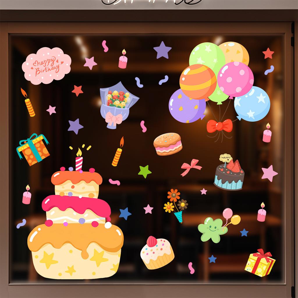 Birthday-themed Glass Stickers for Children's Room Decoration of Birthday Party Window