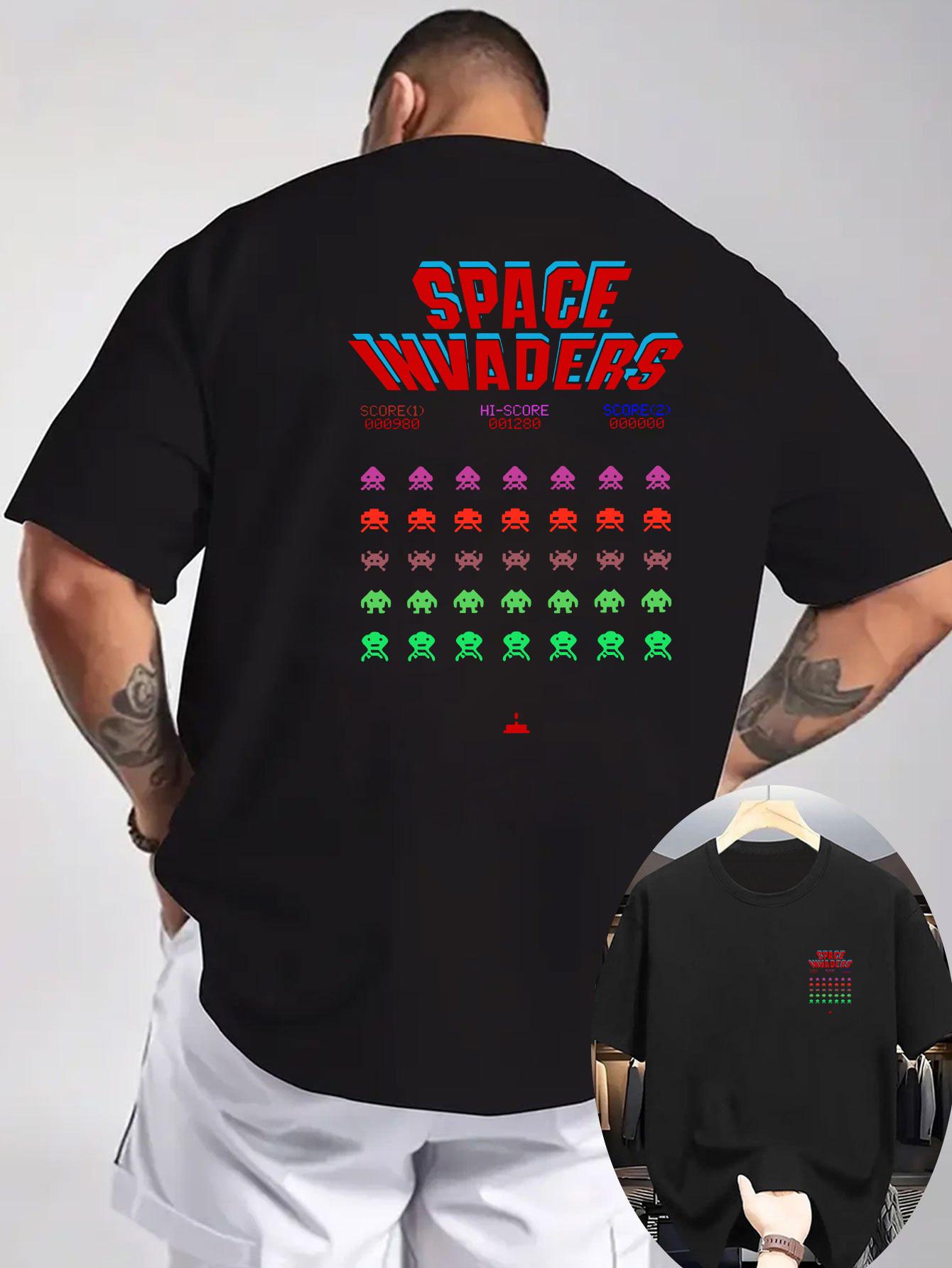Mens Arcade Graphic TShirt Light Gray Space Invaders Print Retro Video Game Design Pure Cotton AllSeason Streetwear XL