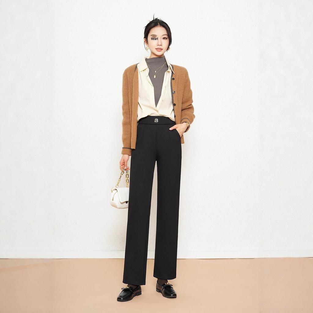 Women's Winter Fleece-Lined High-Waisted Versatile Black Pants