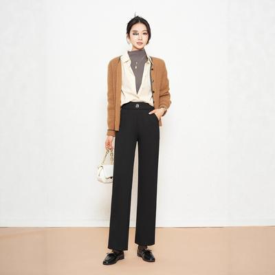 Damen Winter Fleecegefütterte Vielseitige Schwarze Hose mit Hohem Bund