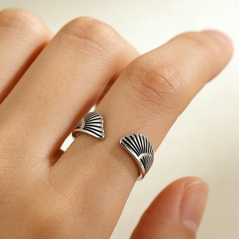 BF CLUB 925 Sterling Rings for Women Simple Geometric Handmade Irregular Retro Wing Shape Ring Allergy For Birthday Gift