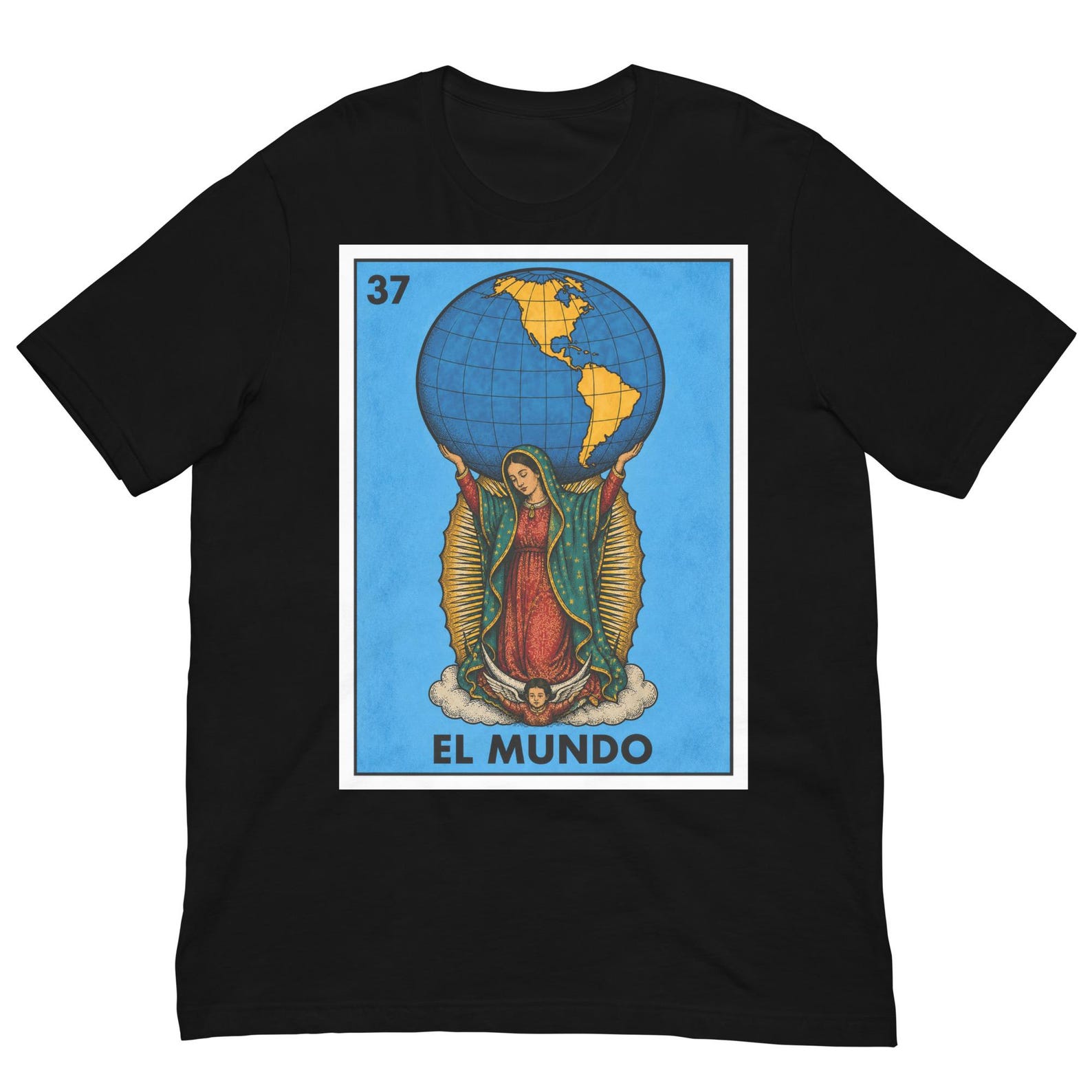El Mundo Guadalupe Shirt, Our Lady of Guadalupe Tee, Mexican Faith T-Shirt, Religious Graphic Shirt, Catholic Art Tee, Vintage Loteria Shirt 4XL