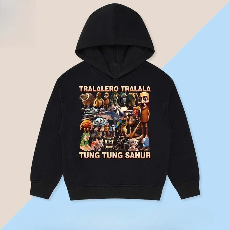 Fall Winter Kids Cartoon Children Hoodie Fun Classic Mountains Seas Tung Tung Tung Sahur Print Warm Hooded Sweatshirts