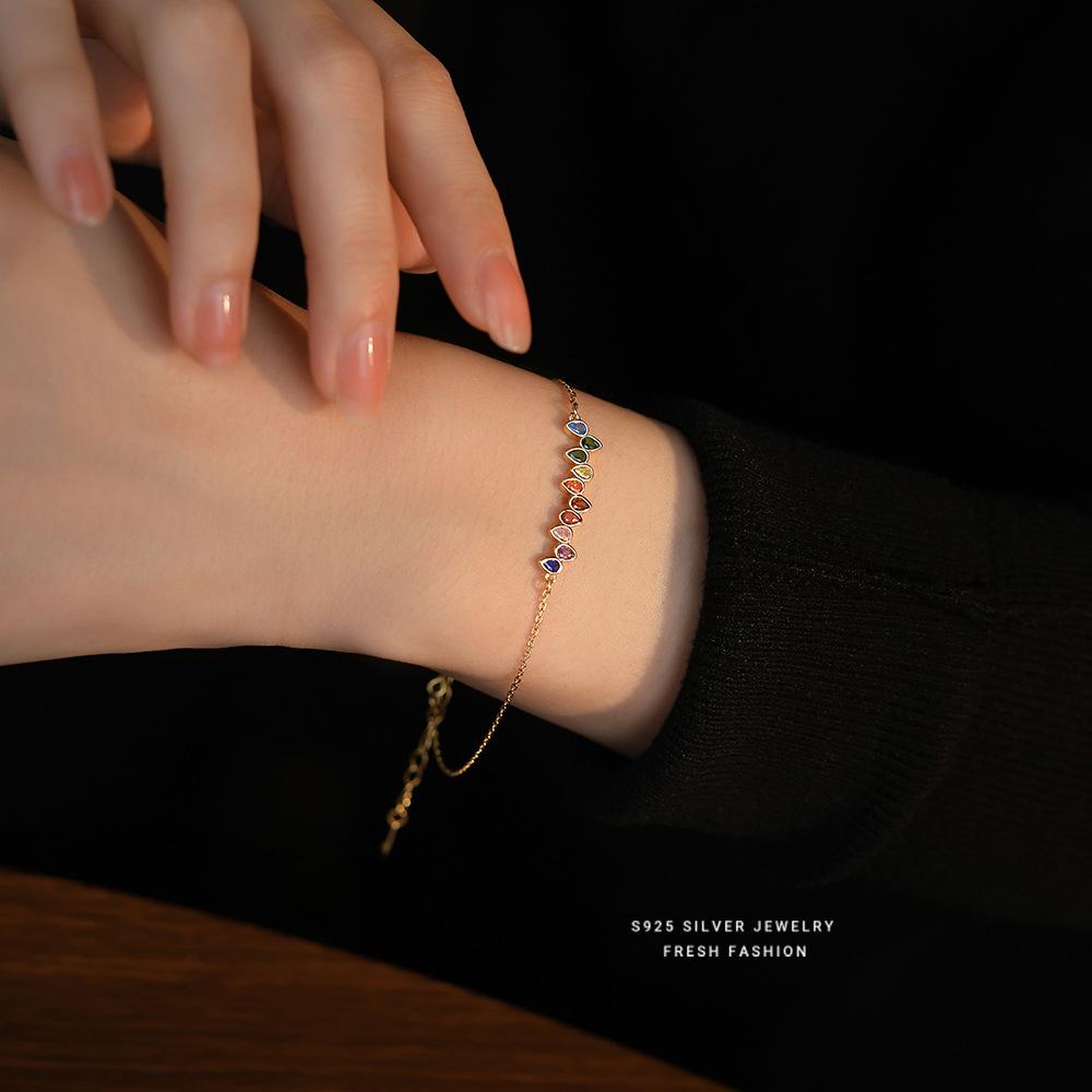 

S925 Silver Rainbow Zircon Bracelet Women Fashion Jewelry Gift золотой