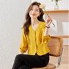 Women's Pleated V-neck Long-Sleeve Shirt