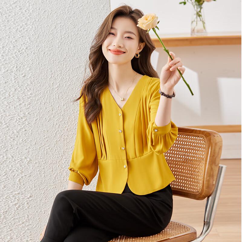 Women's Pleated V-neck Long-Sleeve Shirt
