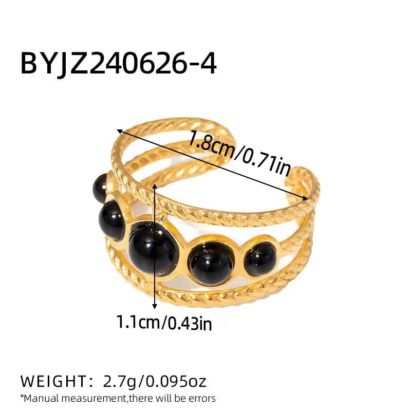 Fashion Stainless Steel Natural Stone Rings For Women Vintage Trend Punk Jewelry Gold Color Opening Ring Christmas Gift