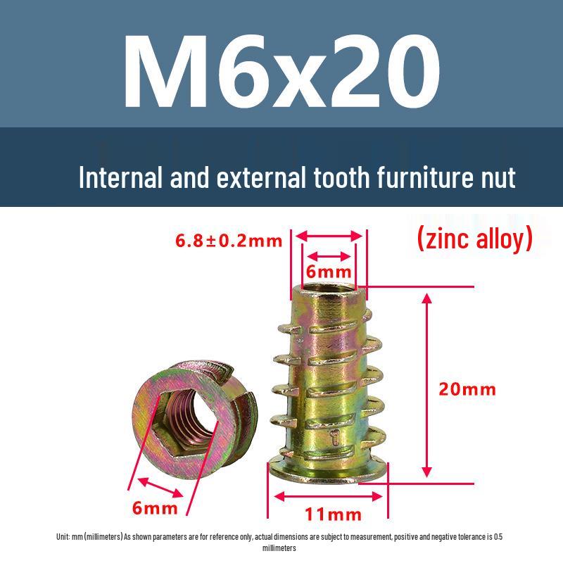 Zinc Alloy Colored Internal/External Thread Hex Socket Furniture Nut M4M5M6 with Washer and Trapezoidal Design Hardware Accessories