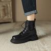 Damen Ritterstiefel für Herbst und Winter, vorne geschnürt, mittlerer Absatz, dicke Sohle, große Größen, quadratischer Absatz, runde Spitze, koreanische Version, einfarbig