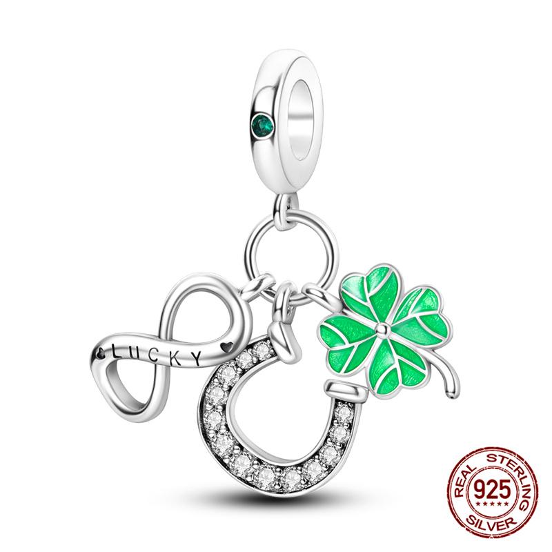 100% 925 Silver Heart Shaped Four Leaf Clover Ladybug Charms Fit Original 925 Women Bracelet DIY Jewelry Making Gift