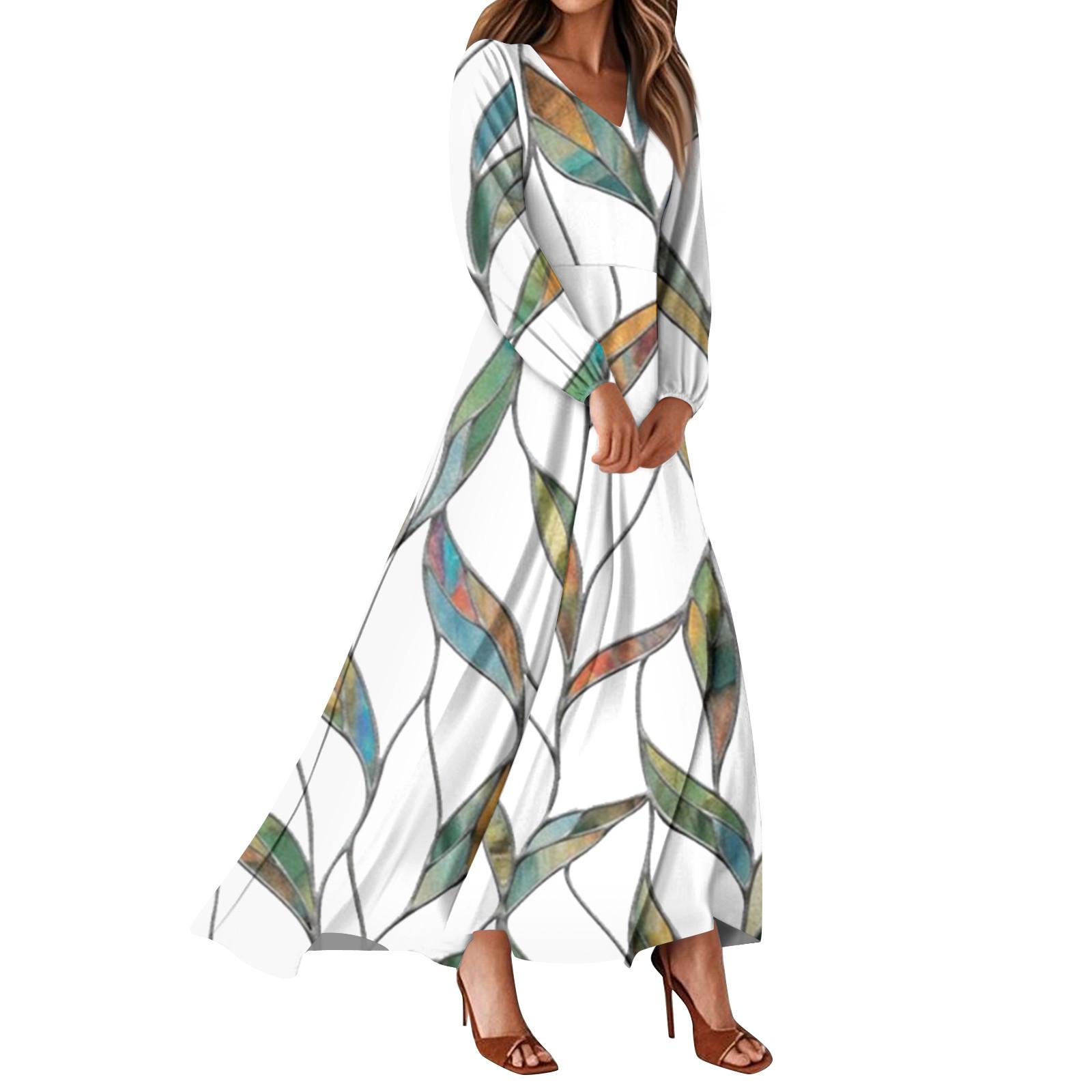 

Жіночі літні сукні Повсякденні максі-сукні з довгим рукавом Милі квіткові максі-сукні Сукні для гості на весілля Сукні, що струмують L білий