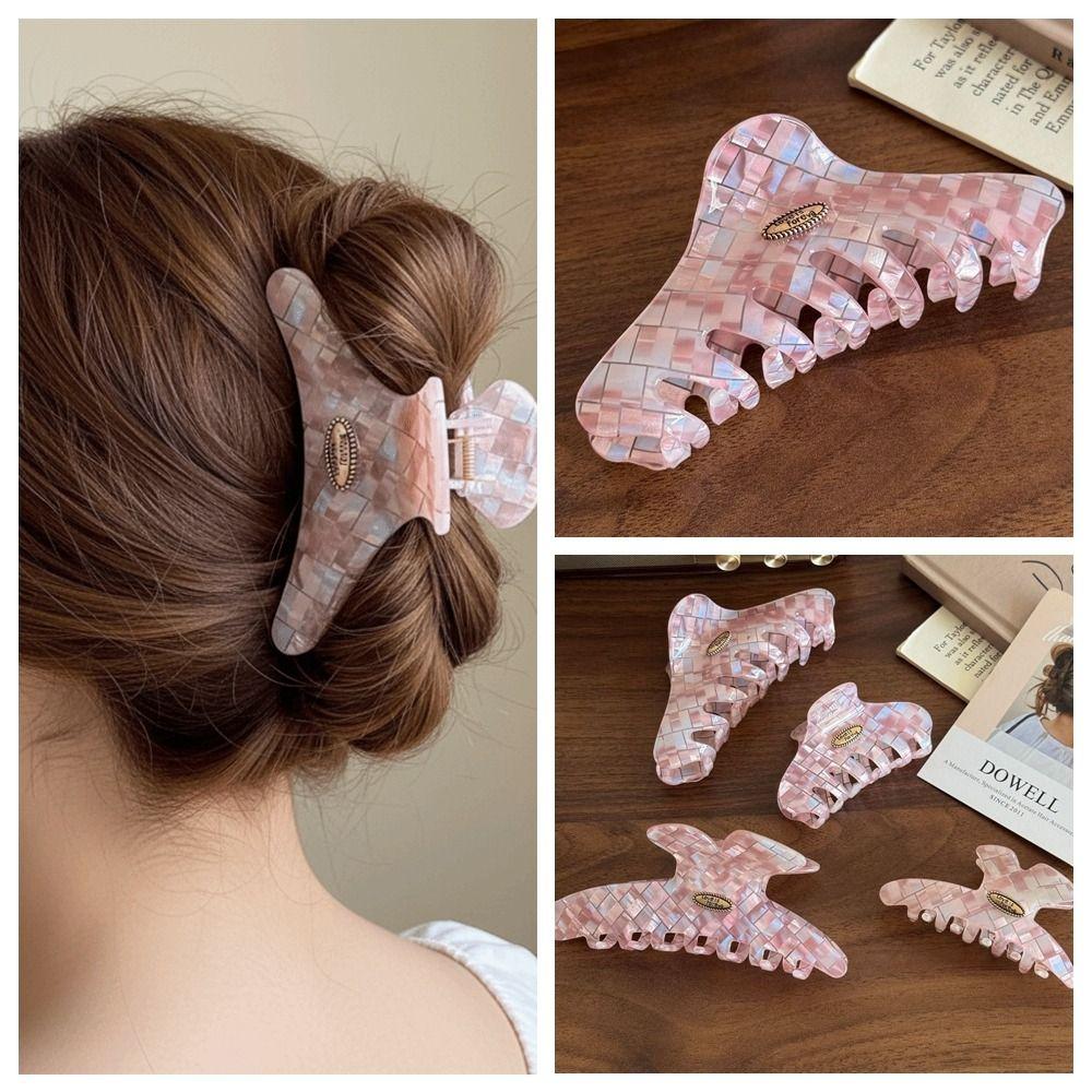 PVC Pink Plaid Hair Claw Butterfly Cloud Shark Clip Fashion Checkered Hair Clip  Female