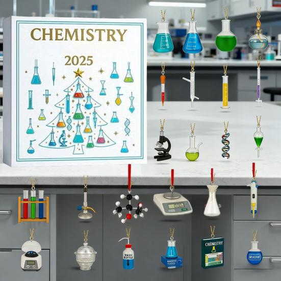 Chemistry Themed Advent Calendar Box 24-Day Countdown To Christmas Calendar Acrylic Hanging Ornament Xmas