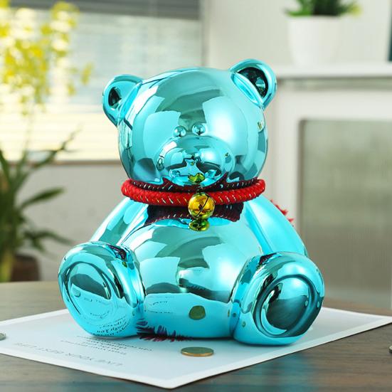 Electroplating Bear Piggy Bank Sitting Bear Coin Money Bank Home Office Bookshelf Desktop Decoration Ornament Kids Adults Gift