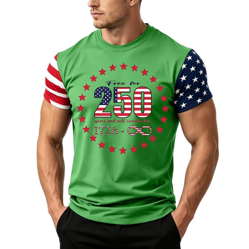Men's Independence Day Flag Print Short Sleeve T-Shirt, Loose Casual Daily Summer Tops
