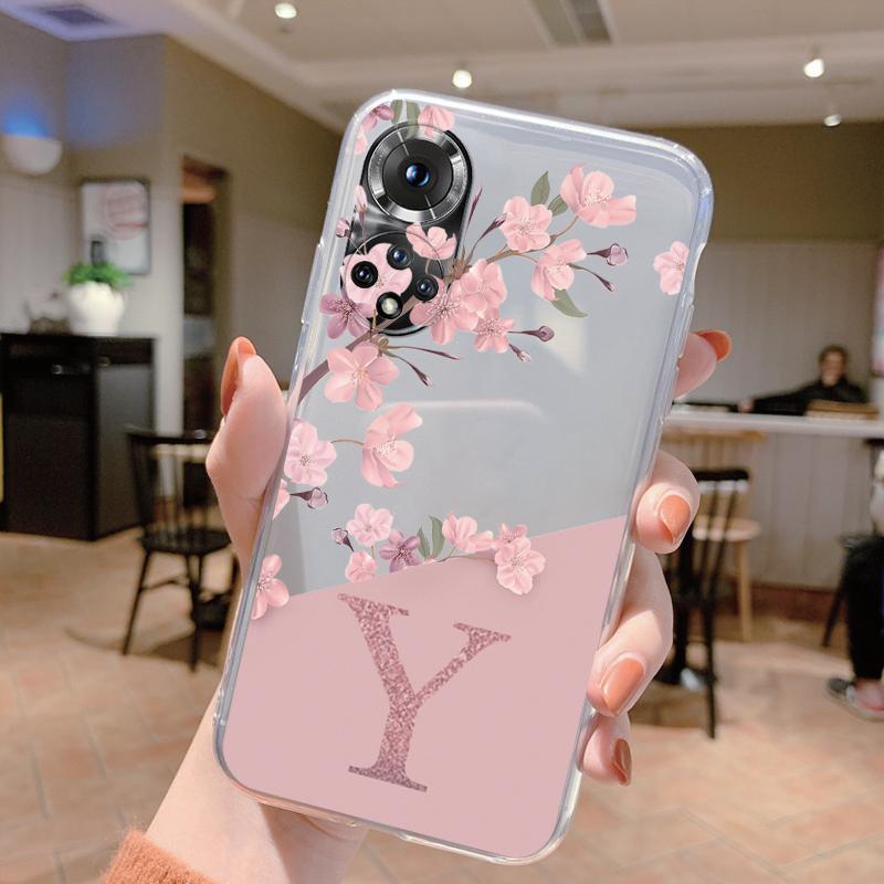 Cute Letter Case For Honor 50 90 400 Lite Pro Coque Huawei P20 P30 Pro Cover Soft Flower Alphabet Transparent Phone Silicone
