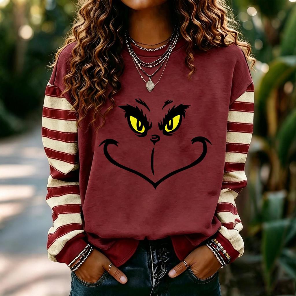 Women's Fashion Christmas Print Long Sleeve Neck Pullover Sweatshirt Casual Top