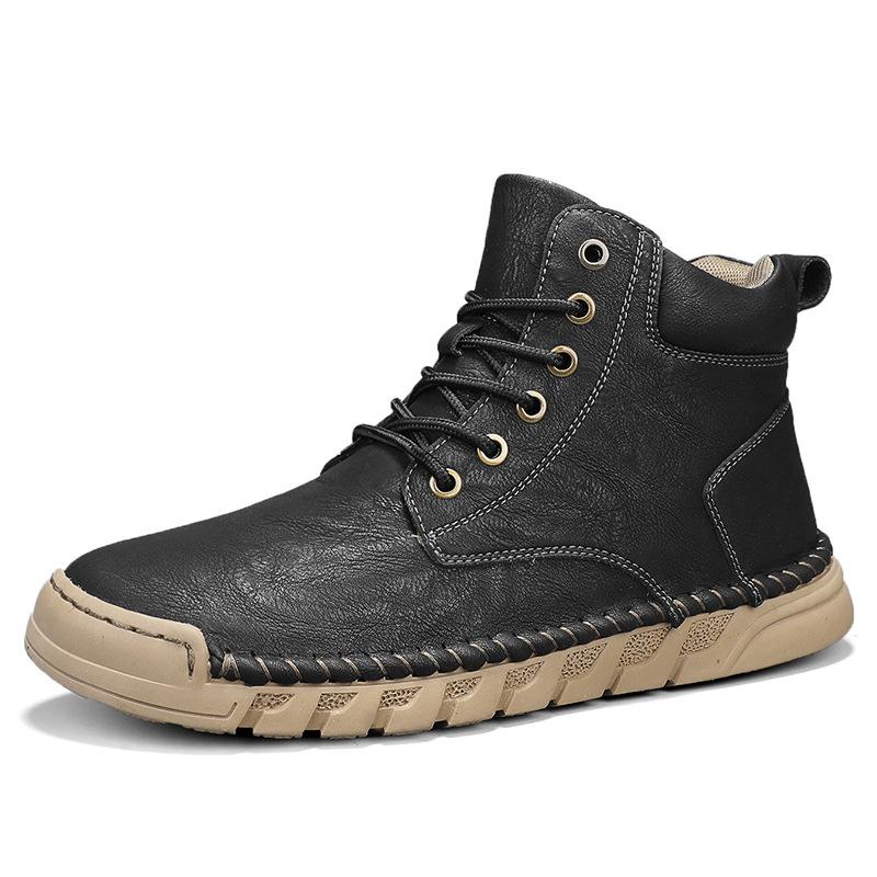 Large Size Martin Boots Men's 2025 Winter New Velvet Warm Medium Top Cotton Boots Soft Sole Casual High Top Men's Shoes