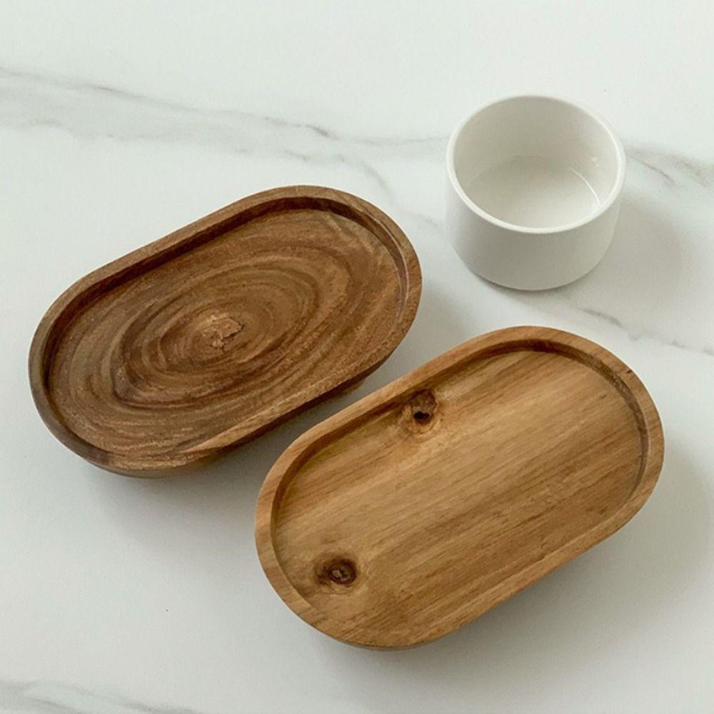 Elegant Wooden Oval Tray Convenient Dinner Plate Tableware Food Dishes  Key Storage