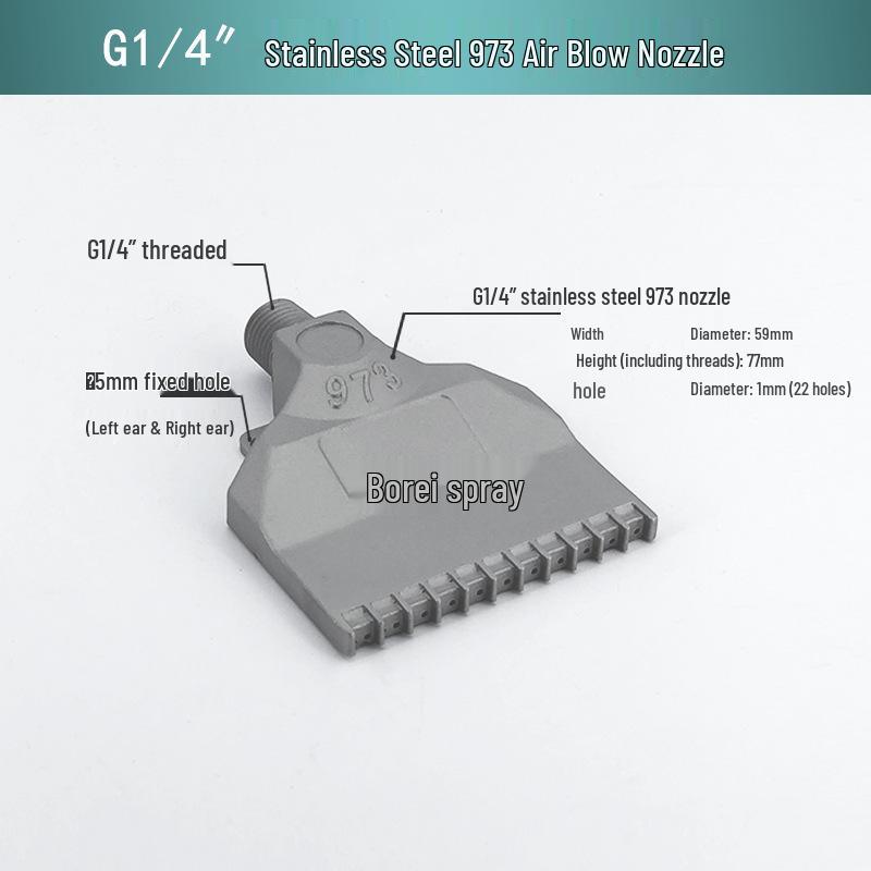 Stainless Steel & Aluminum Alloy Flat Fan Nozzle with 48-60 Widened Holes - High Pressure Universal Air Knife Nozzle