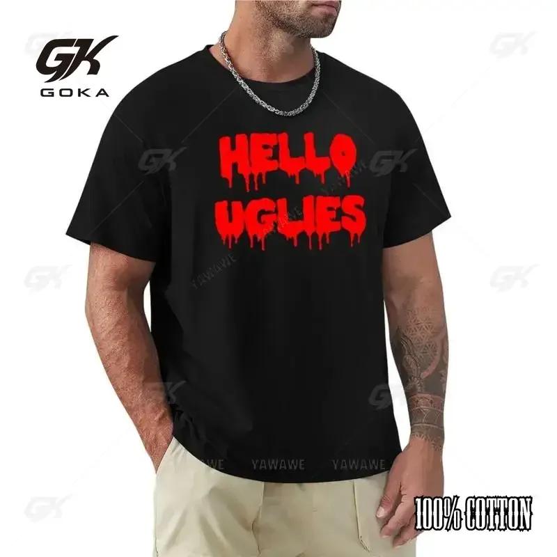 

Hello Ugly Print Tshirt New Version Animal Print Shirt Boy Man Graphic Tshirt Black Cotton Men Shirt 4XL