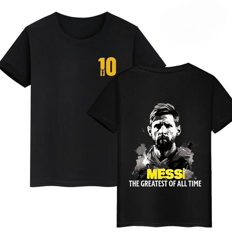 Lionel Messi #10 GOAT Argentina Double-Sided Print T-Shirt, Unisex Soccer Fan Streetwear Tee, 100% Cotton Casual Football Top