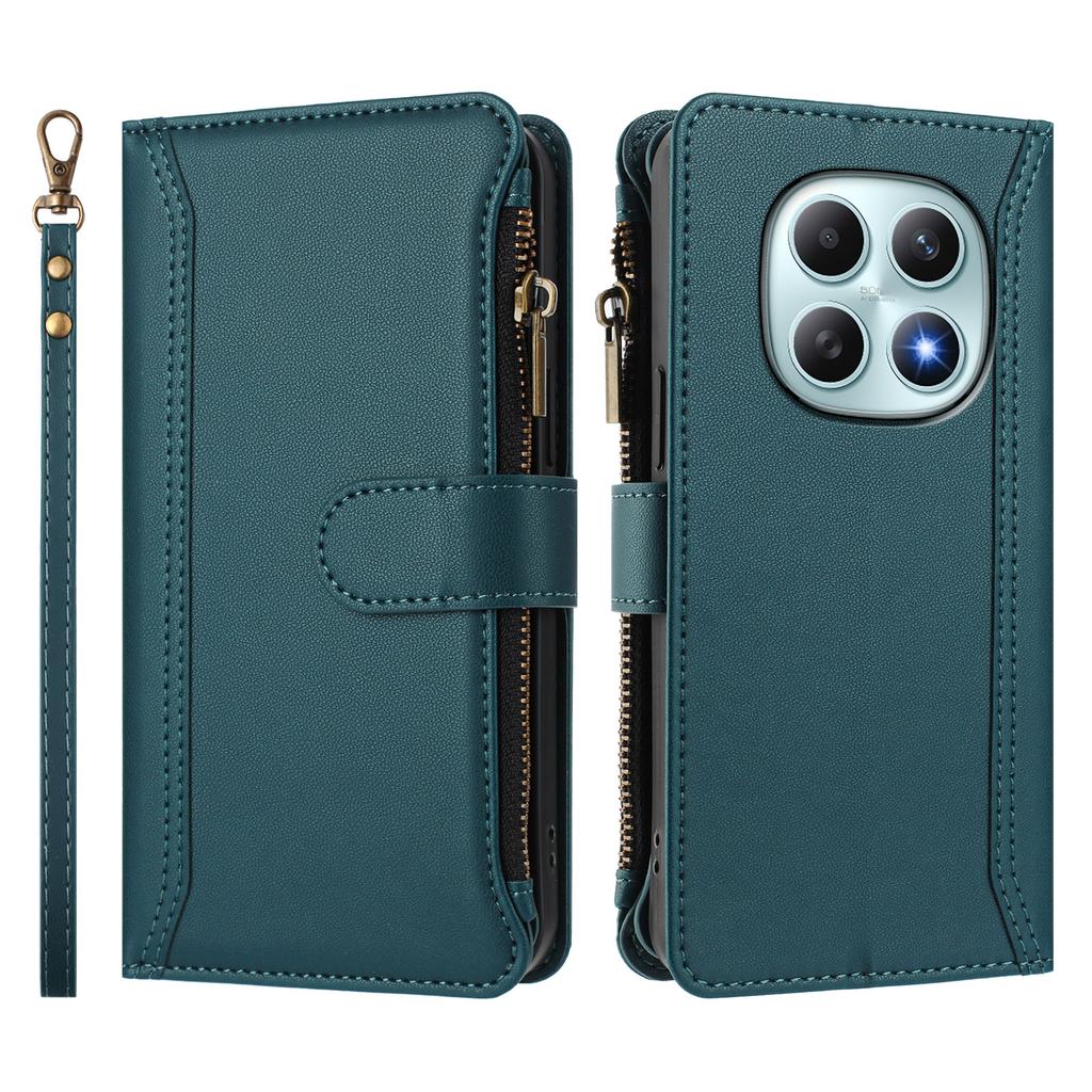 For Xiaomi Poco M8 5G/Redmi Note 15 5G (Global) Leather Case 9 Card Slots Zipper Wallet Stand Phone Cover with Wrist Strap