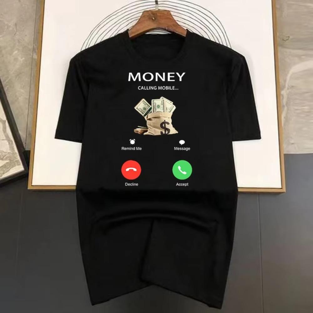Money Calling Mobile Pattern Printed  Summer Luxury Brand Female Tshirt  cartoon High Quality Fashion Casual Men's T-shirt