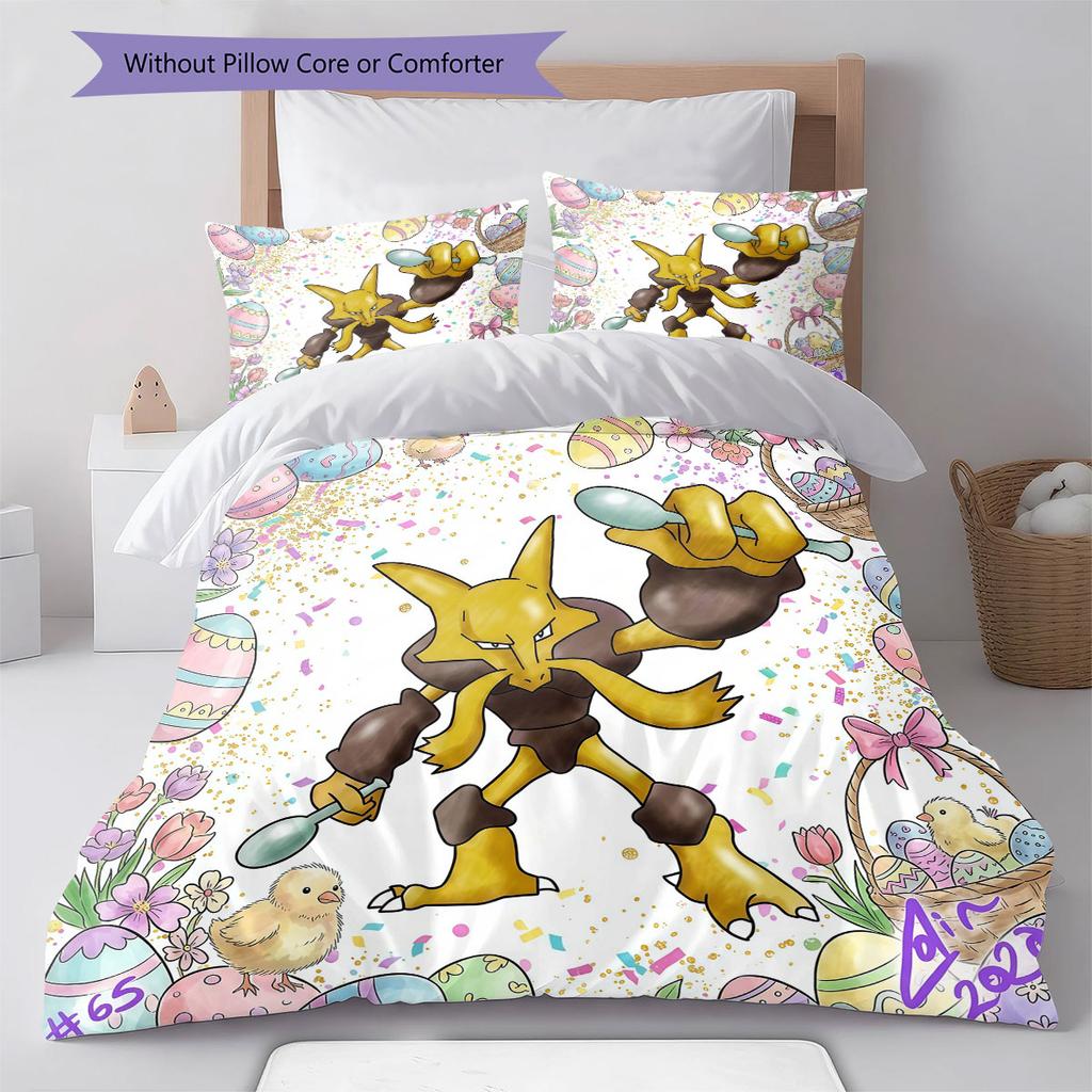 Velikonoční Pokemon Vzor Povlečení Sada Přikrývek Potah na Přikrývku Povlak na Polštář Domácí Dekorace Dárek k Narozeninám (1 * povlak na peřinu + 2 * povlak na polštář, bez jádra)