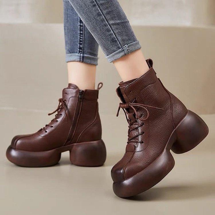 Popular retro platform single boots women's 2025 autumn and winter new short women's boots British Martin boots thick heel women's boots