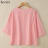 ZANZEA Women Casual Round Neck Solid Color 3/4 Sleeve Loose Blouse
