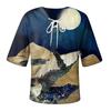 Men's Half Short Sleeve Cotton Linen V Neck Print Loose Shirts
