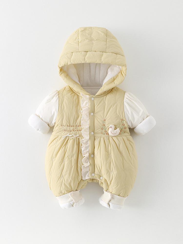 

Baby Girls Quilted Hooded Jumpsuit - Warm Autumn/Winter Romper 90 cm зелёный