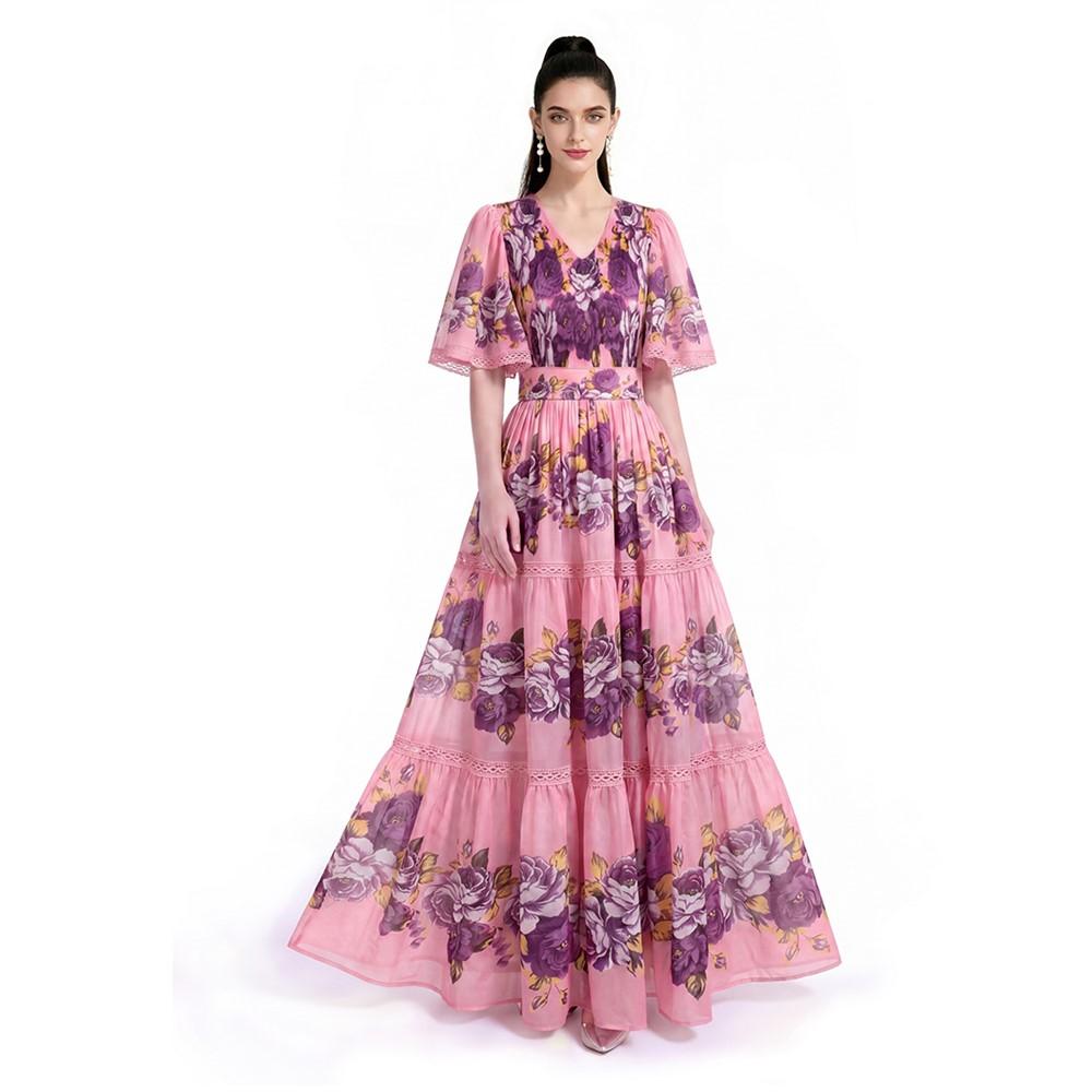 Short sleeve Plus size pleated vintage floral new in dresses for women casual maxi long summer dress