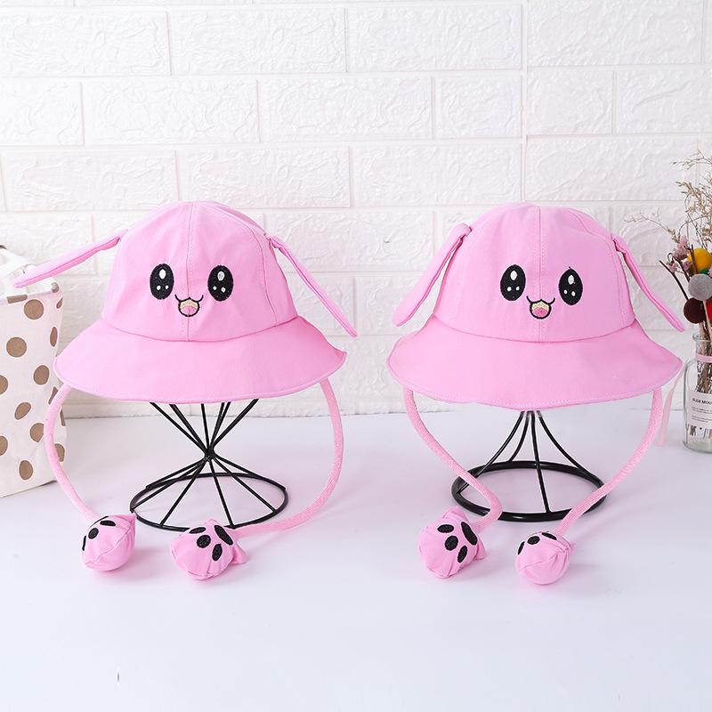 Children'S Bucket Hat Men'S And Women'S Cotton Cloth Hats With Moving Ears Cute Rabbit Hats Outdoor Sun Protection Attractions Travel