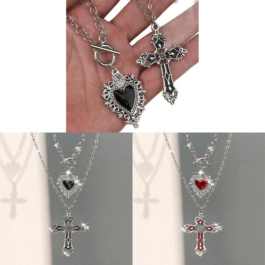 Gothic Heartshaped Cross Pendant Necklace Set With Alloy Geometric Design For Men Women
