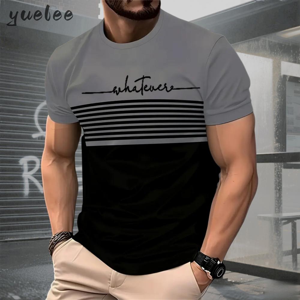 Men's T-shirt Summer Fashion Short Sleeved Top Stripe Printed Style Men's Clothing T-shirt Simple Men's Clothing