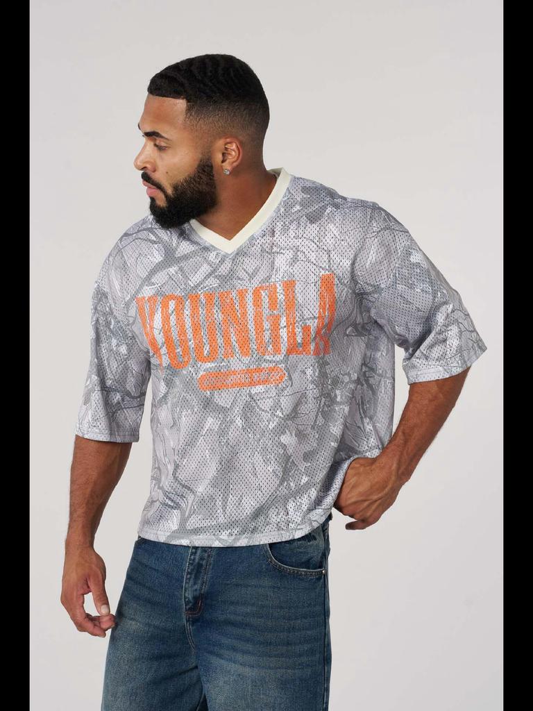YOUNGLA Men's American Oversized Quick-Dry Mesh T-Shirt for Summer Sports & Fitness