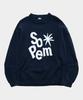 SOMEPLACE MAN Lettering Logo Contrast Round Neck Long Sleeve Oversized Knit Sweatshirt [Navy]